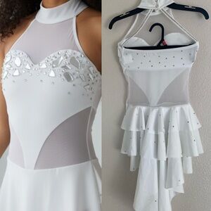 Kelle solo dance costume white custom leotard dress rhinestone gems MC child